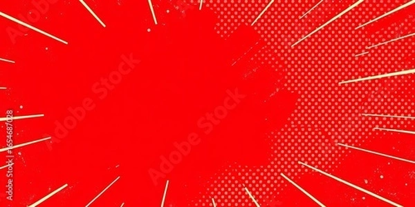 Fototapeta Retro red comic book background with lightning bolt, halftone dots, and pop art style , boom, comic book