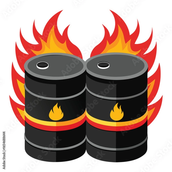 Fototapeta Two fiery black metal oil drums illustration vector graphic scalable eps icon for energy industry white background