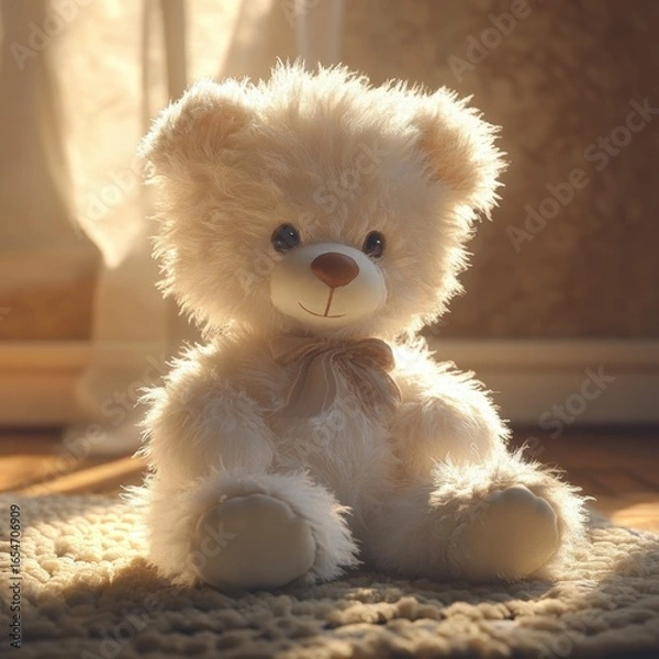 Fototapeta Adorable Fluffy Teddy Bear in Warm Sunlight