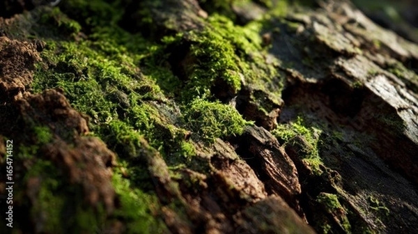 Obraz Moss growth on tree bark closeup