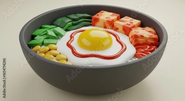 Fototapeta 3D Bibimbap bowl with egg and vegetables