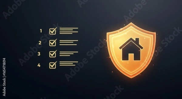 Obraz Home protection shield with numbered checklist for security