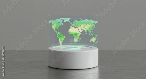 Fototapeta Holographic projection of green world map on stand