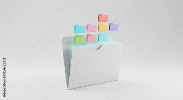 Fototapeta Open file folder with flying documents on white background