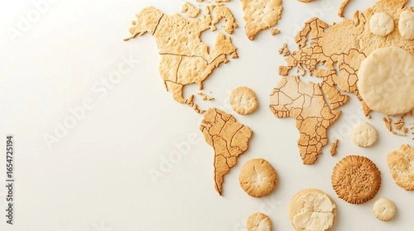 Fototapeta World map crafted from delicious cookies on a white background