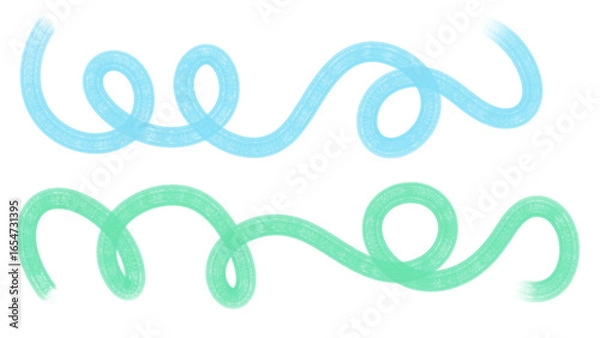 Fototapeta Aesthetic swirly, curly, light blue and mint design with transparent png background 