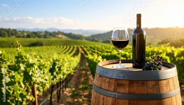 Obraz 葡萄畑を眺めながら楽しむ赤ワイン