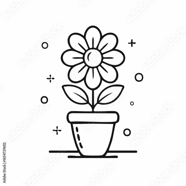 Fototapeta Cute Flower in vas image vector. Happy Flower Stock Illustrations on white background.
