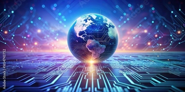 Fototapeta Global Network Connectivity A Futuristic Vision of Interconnected Systems and Digital Communication