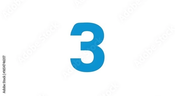 Obraz A single, bold, blue number three centered on a stark white background.