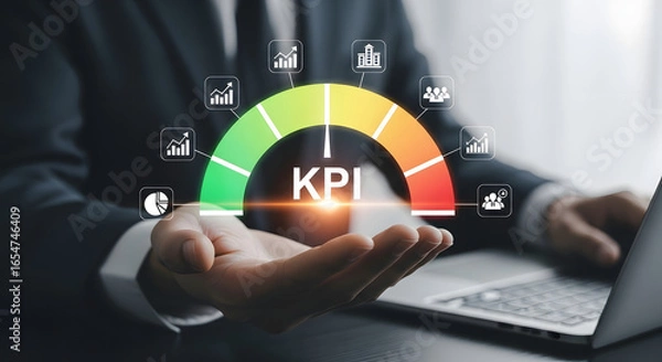 Fototapeta Business professional displaying kpi performance indicator with digital icons