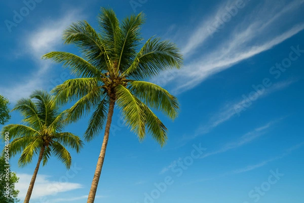 Fototapeta Two Palm Trees under a Clear Blue Sky