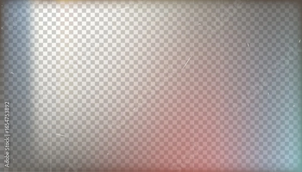 Fototapeta Film light leak overlay texture with neon and iridescent stripes. Rainbow lens flare on crystal glass or vintage camera film, featuring bokeh and laser beam streaks. EPS10
