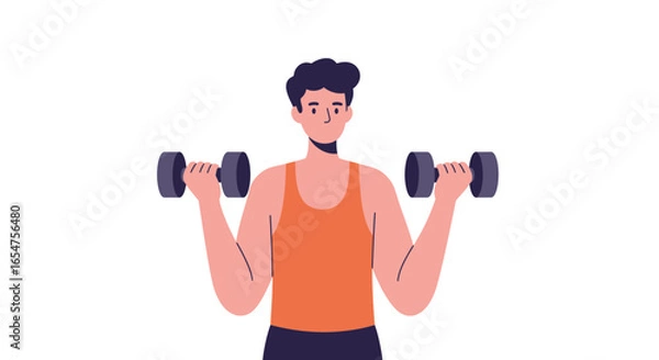Fototapeta Man working out lifting dumbbells, focused on fitness, health, and a strong body