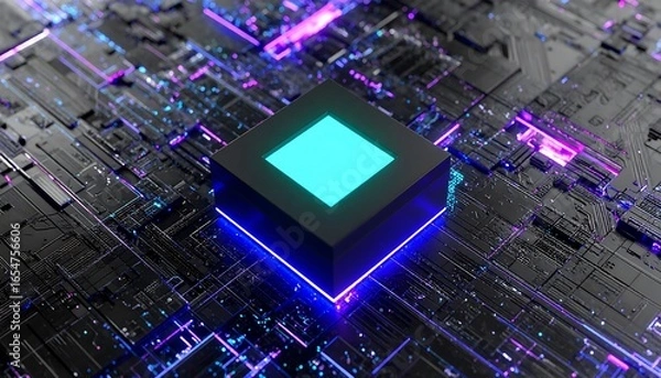 Fototapeta Futuristic circuit board with glowing square