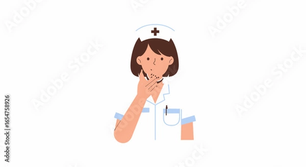 Fototapeta Pensive nurse contemplating patient care solutions, showcasing medical expertise and problem-solving skills