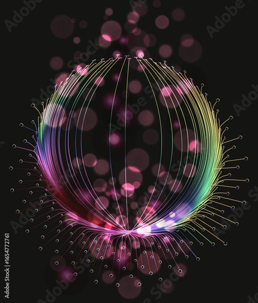 Fototapeta Abstract Digital Sphere with Glowing Network and Bokeh Lights