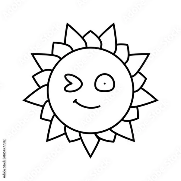Fototapeta winking cute sun character line icon vector illustration