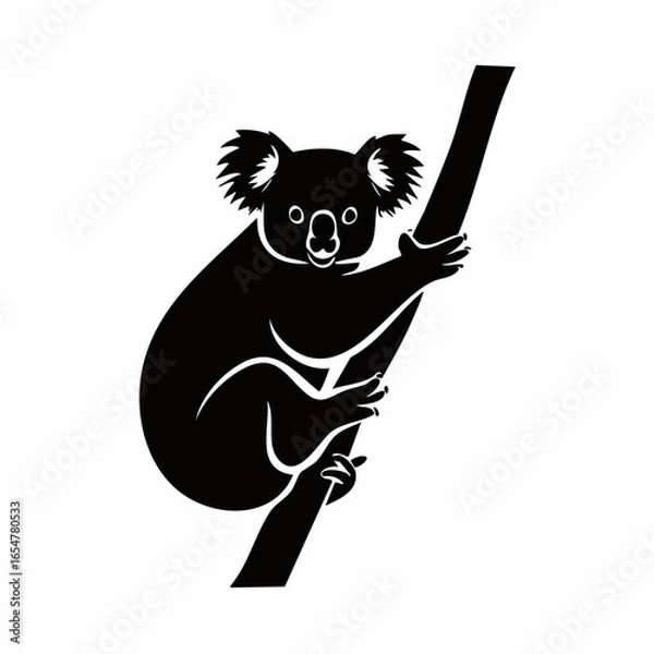 Fototapeta Silhouette of a koala clinging to a tree branch Image vector isolated on white background.