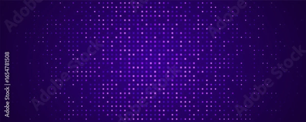 Fototapeta Abstract tech pixel background. Finance grid. Digital frame. Glowing purple squares on dark banner. Business bg. Blue mosaic. Futuristic, tech-style template. Vector Illustration