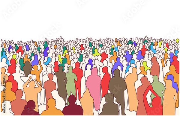 Fototapeta Illustration of large mass of people in perspective and color