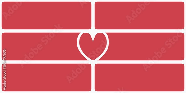 Obraz Stacked gorizontal tile seamless pattern. Red bricks and heart shapes desing. Vector.
