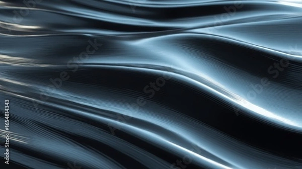 Fototapeta Metallic waves flow; shiny texture for abstract art, backdrops, wallpaper, or design