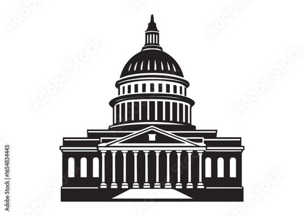 Obraz Capitol building silhouette black vector white background