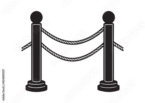 Obraz Barriers with rope silhouette black vector white background