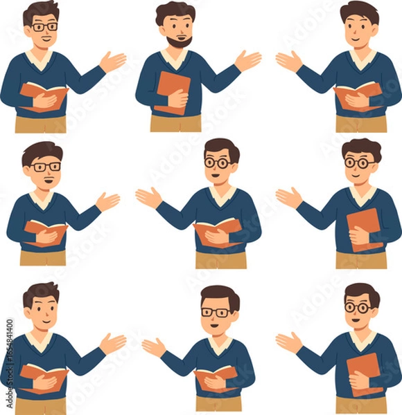 Obraz Flat Design Teacher Character Set – Modern Educator Illustrations for School and Education Projects