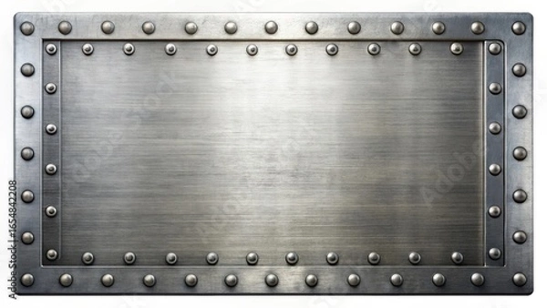 Fototapeta A Brushed Metal Plate with Rivet Detailing Industrial Design Element for Backgrounds or Textures