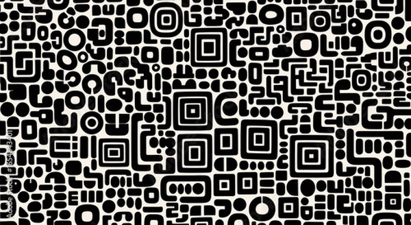 Fototapeta Seamless pattern of bold black geometric shapes on a light background