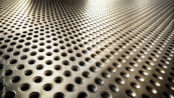 Fototapeta Abstract Metallic Surface with Regularly Spaced Perforations Displaying a Subtle Curvature and Textured Background