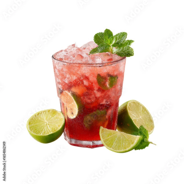 Obraz Refreshing Red Cocktail with Lime and Mint in a Rocks Glass