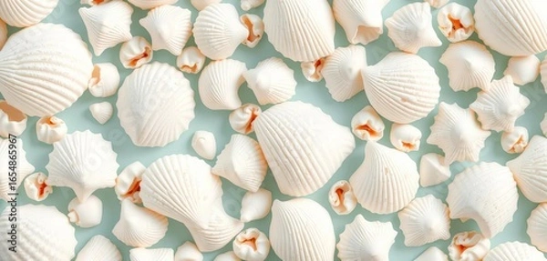 Obraz Very Peri colored seamless pattern featuring delicate white seashells,  marine,  digital