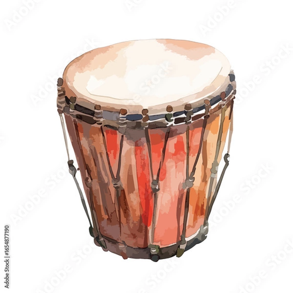 Fototapeta Watercolor Illustration of a Djembe Drum with Rope Tuning System