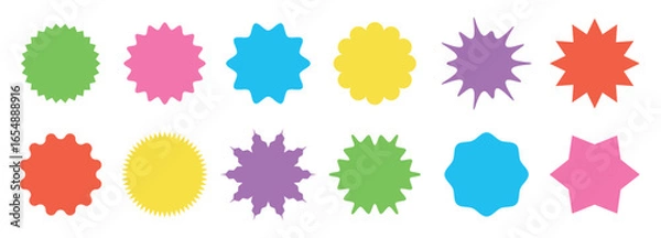 Fototapeta Starburst colorful  sticker set  of shape - collection of special offer sale round shaped sunburst labels and badges. Promo stickers with star edges.
