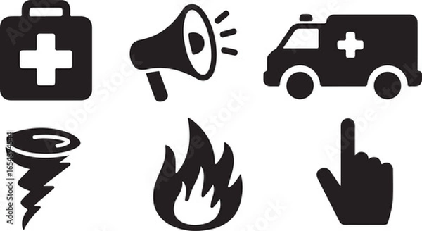 Fototapeta Emergency response icons set, black and white.