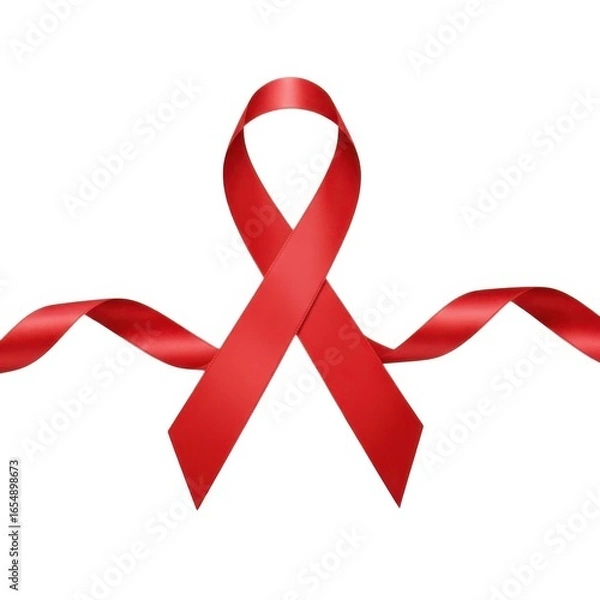Fototapeta Red ribbon awareness symbol isolated on white background