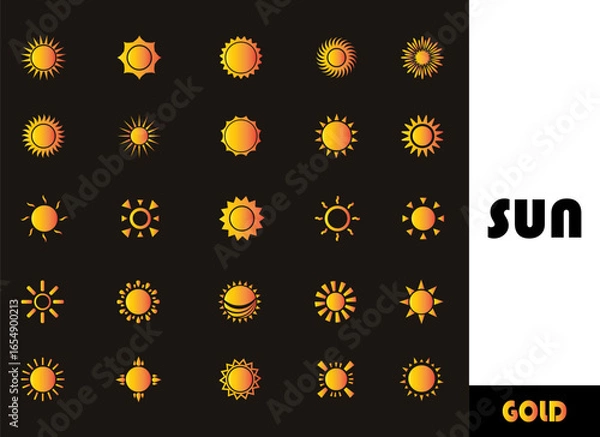 Fototapeta Sun icons. solar energy icons. Brightness golden sunlight icons.