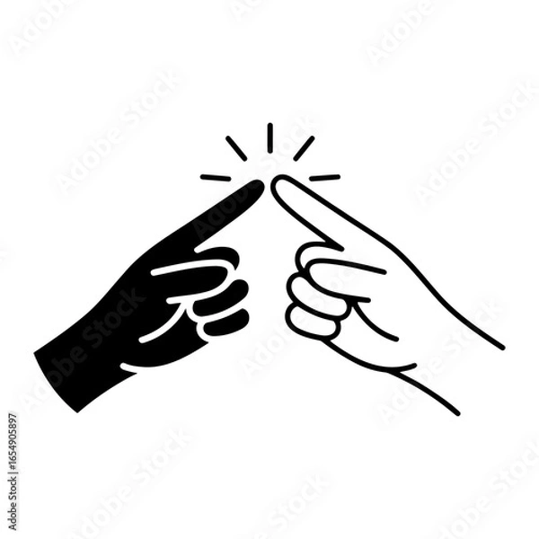 Fototapeta Two fingers touching with radiating lines connection interaction