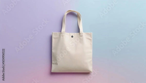 Fototapeta Blank White Tote Bag On Pastel Gradient Background Minimalist Eco Friendly Fabric Bag Mockup For Branding Packaging And Lifestyle Design