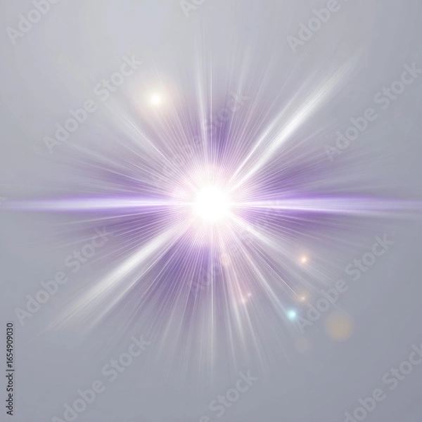 Fototapeta Abstract radial burst of light, shades of white and purple, radiating outward from a central point, on a muted gray background