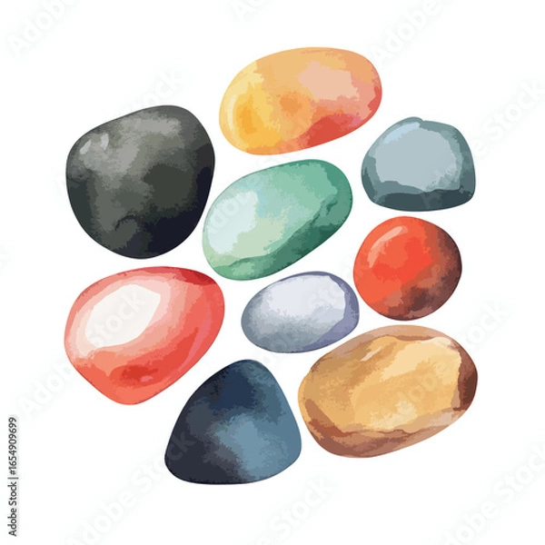 Fototapeta Watercolor Painted Pebbles in Various Colors Arranged in a Grouping