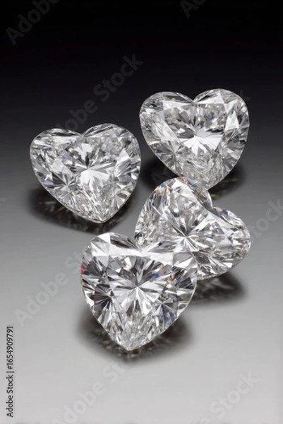 Fototapeta Sparkling Heart Shaped Diamonds Arranged on Reflective Surface in Studio Shot for Luxury Jewelry Design