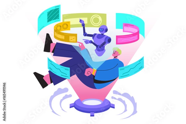 Fototapeta AI Data Visualization with Human Interaction Flat Vector Illustration