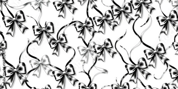 Fototapeta Elegant black and white vector seamless pattern featuring intertwined ribbons and bows,  art,  packaging