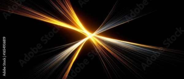 Fototapeta Golden Light Streaks Converge on Black Background Abstract Energy and Motion Concept Graphic Design Element