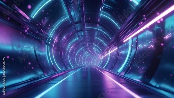 Fototapeta image of a corridor filled with lights and fiber optic cables