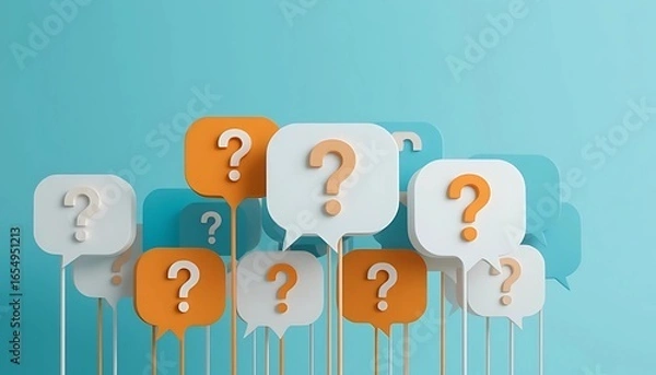 Obraz 3D Rendered Question Mark Bubbles on a Blue Background | FAQ Concept